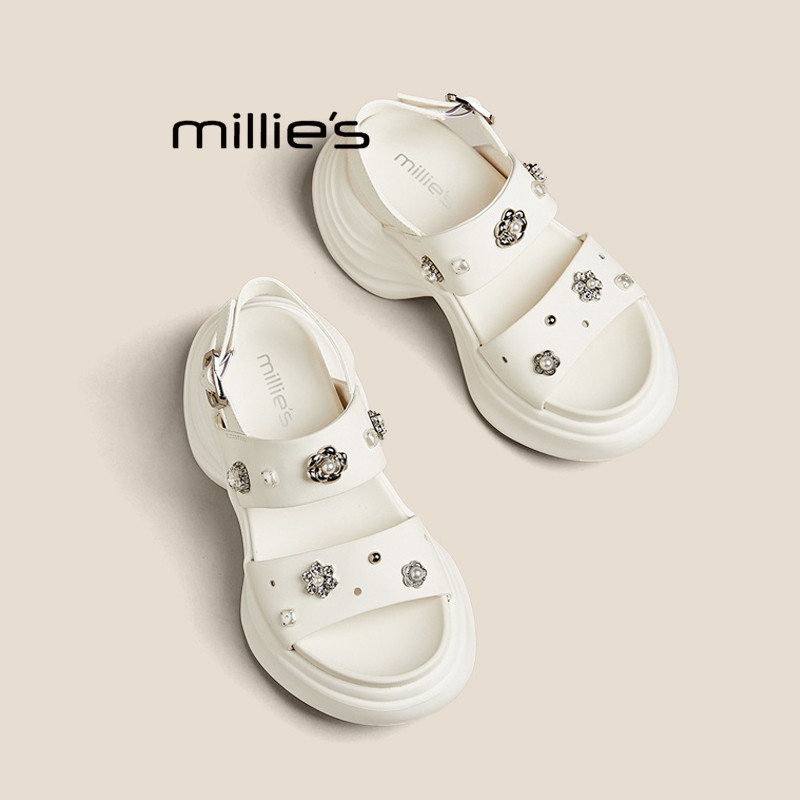 MILLIE'S/妙丽夏季圆头厚底增高时尚百搭舒适透气不累脚休闲凉鞋,女鞋,婚鞋,淘宝优惠券,粉丝福利购,淘宝优惠卷