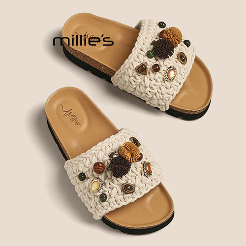 MILLIE'S/妙丽增高编织凉拖鞋