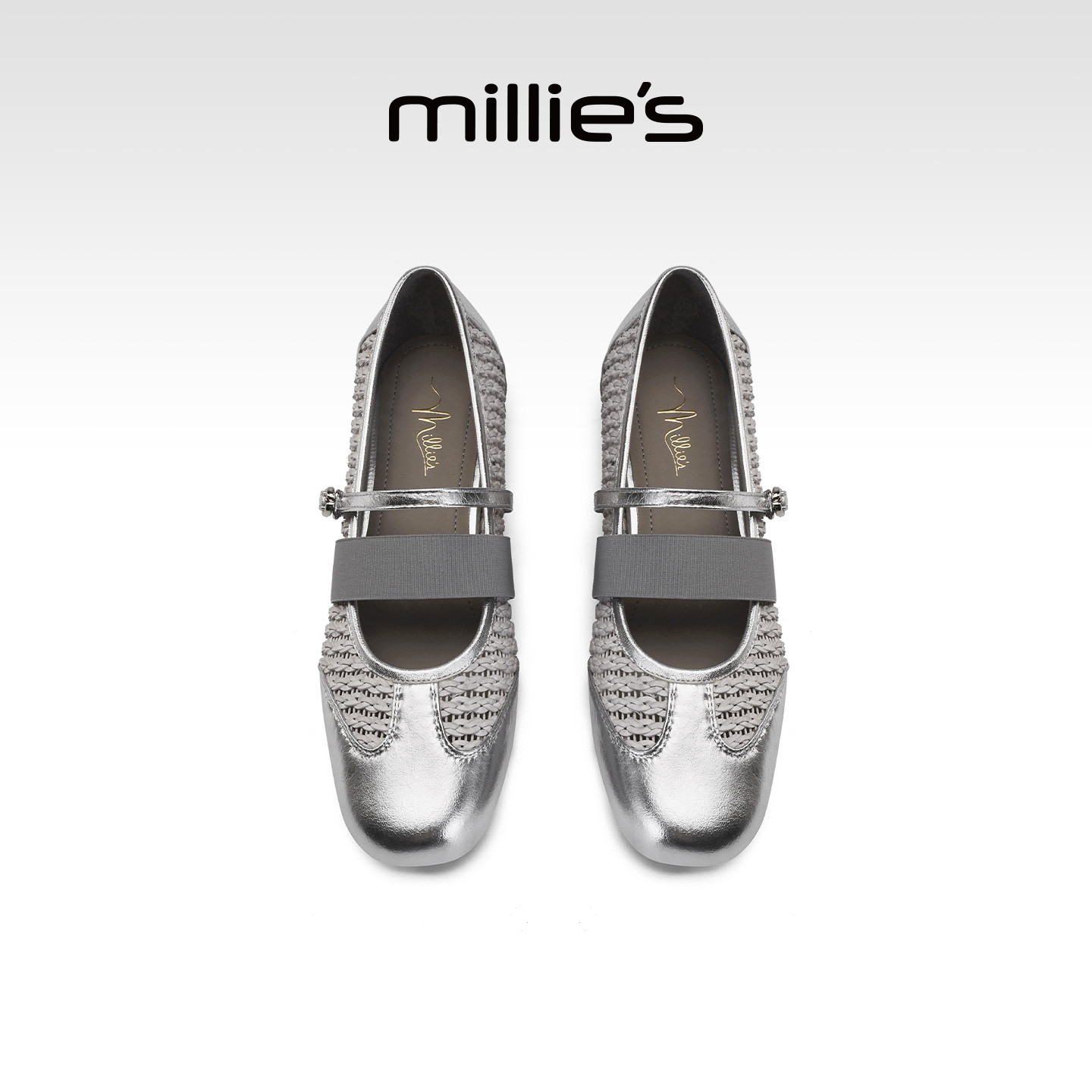 MILLIE'S/妙丽银色玛丽珍鞋女2026春季一字扣带平底通勤百搭单鞋Z,女鞋,玛丽珍鞋,淘宝优惠券,粉丝福利购,淘宝优惠卷