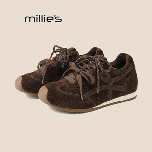 增高休闲板鞋 MILLIE 女厚底阿甘鞋 妙丽反绒皮复古风德训鞋
