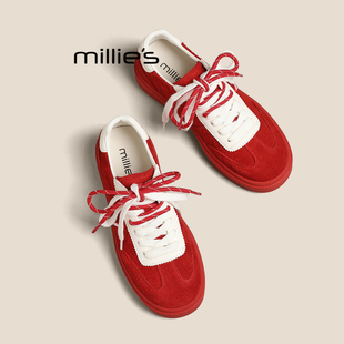 MILLIE'S/妙丽复古厚底圆头德训鞋女时尚百搭运动透气休闲板鞋
