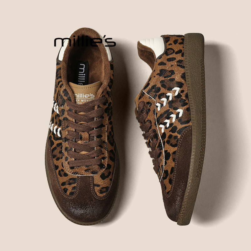 MILLIE'S/妙丽加绒豹纹女鞋巨好看不累脚复古马毛平底休闲德训鞋Z,女鞋,德训鞋,淘宝优惠券,粉丝福利购,淘宝优惠卷