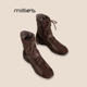 MILLIE 靴Z 风拼接牛皮时装 妙丽增高厚底系带短靴女百搭纯色韩版