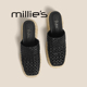 MILLIE 女夏凉拖手工草编镂空拖鞋 妙丽复古外穿厚底包头半拖鞋