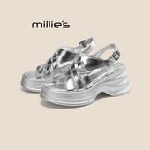女小个子高跟露趾罗马鞋 MILLIE 夏季 松糕厚底增高凉鞋 妙丽新款