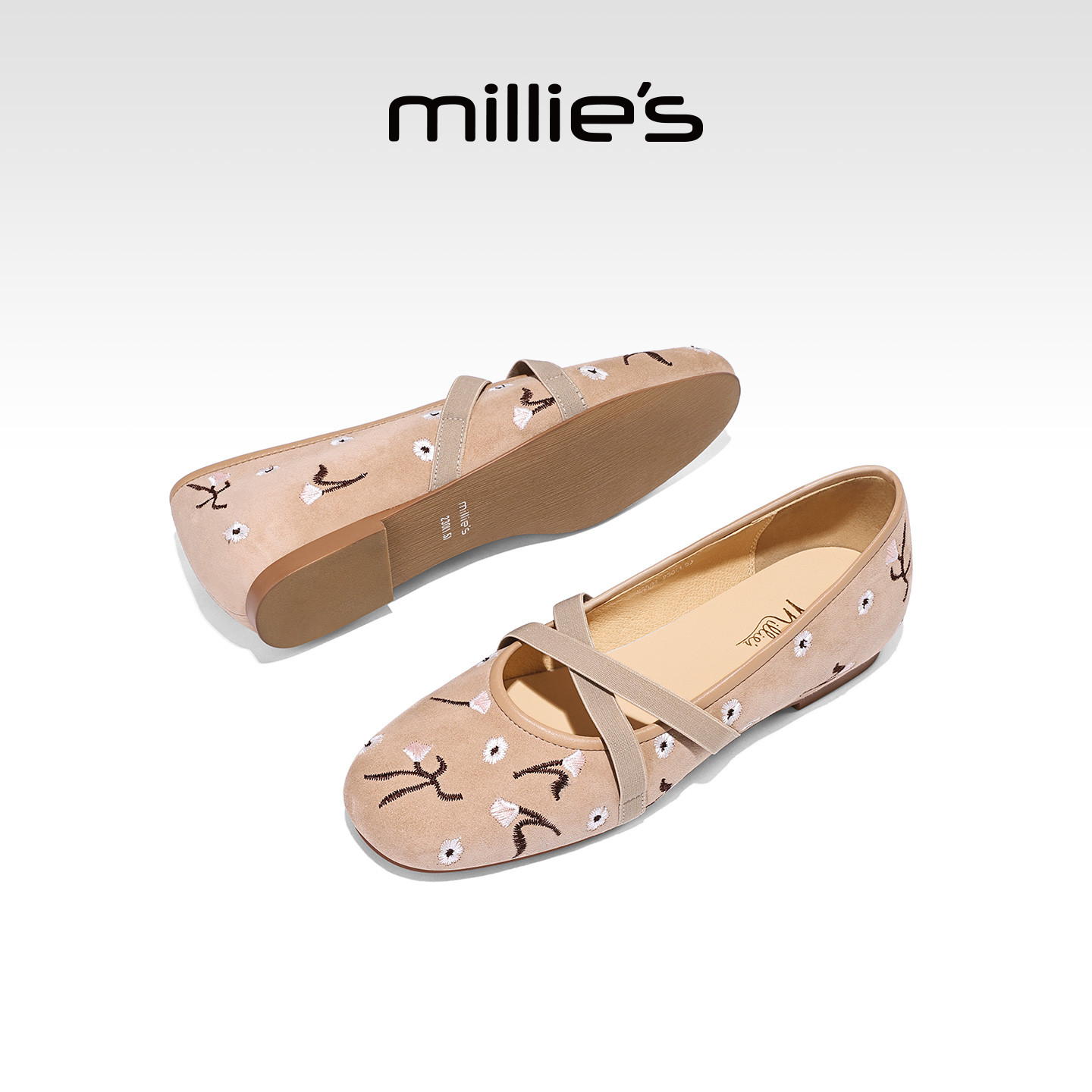 MILLIE'S/妙丽法式刺绣玛丽珍平底芭蕾鞋女春季交叉带软底单鞋Z,女鞋,时尚芭蕾鞋,淘宝优惠券,粉丝福利购,淘宝优惠卷