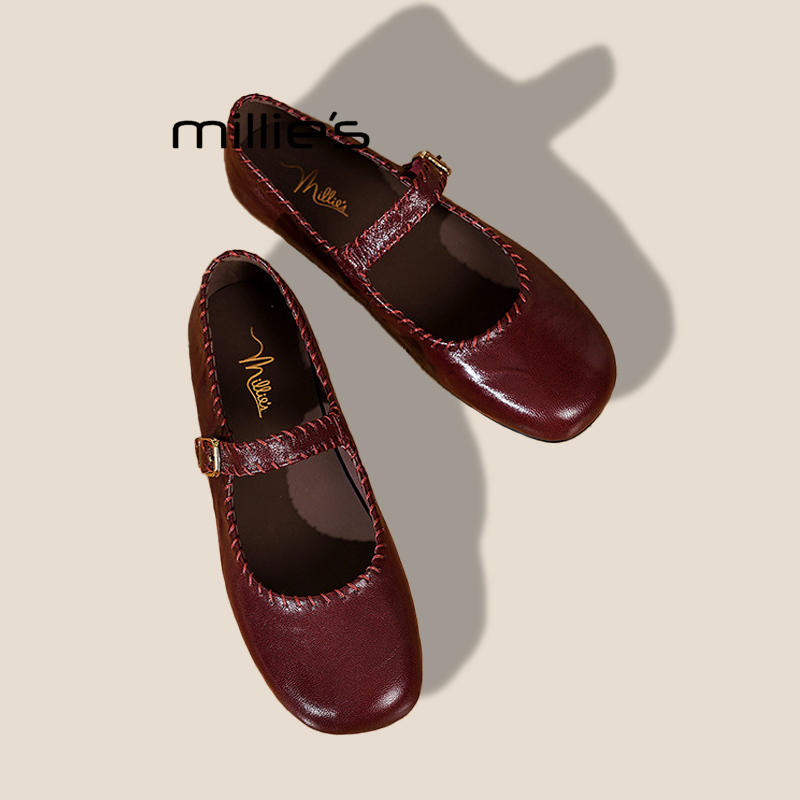 MILLIE'S/妙丽真皮粗跟单鞋婚鞋