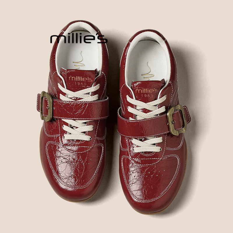 MILLIE'S/妙丽2025新款时髦设计感德训鞋女平底鞋软底牛皮板鞋潮,女鞋,老爹鞋,淘宝优惠券,粉丝福利购,淘宝优惠卷