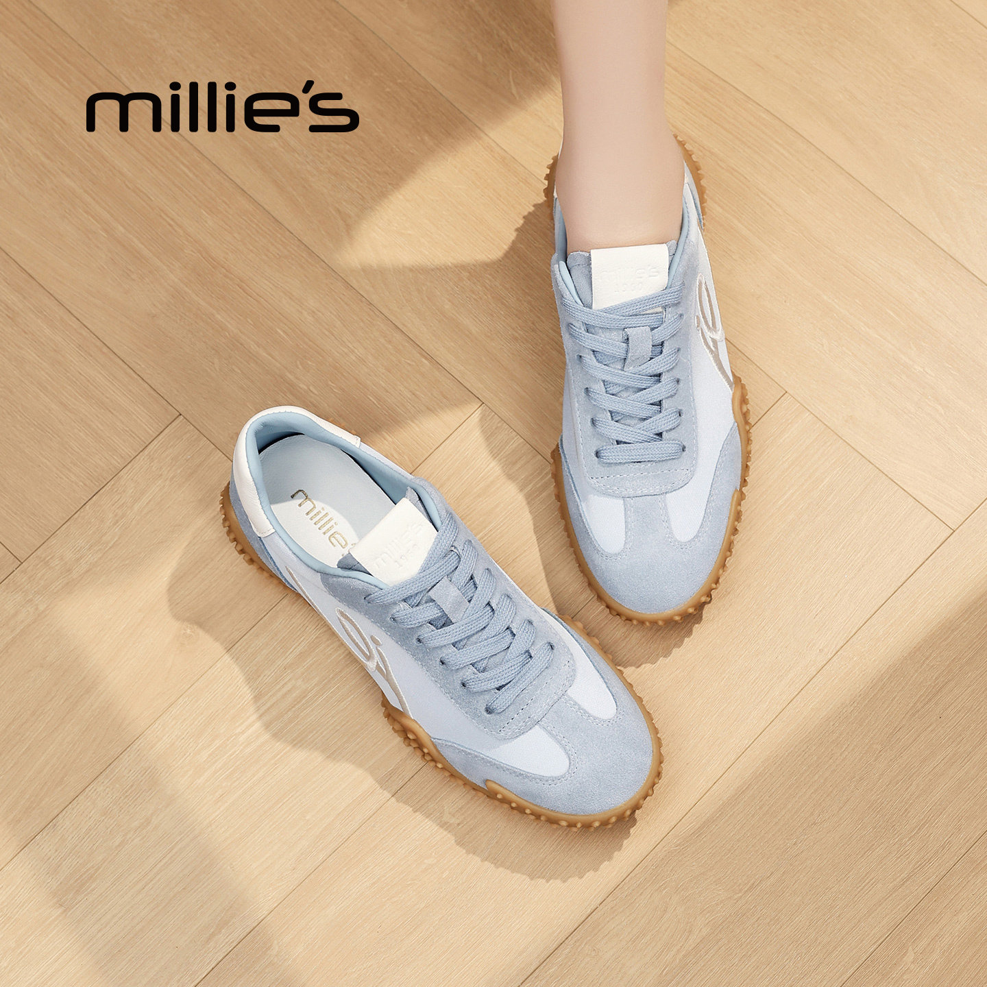 MILLIE'S/妙丽复古德训鞋女2026春季百搭系带平底休闲运动鞋Z,女鞋,老爹鞋,淘宝优惠券,粉丝福利购,淘宝优惠卷