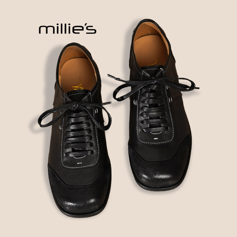MILLIE'S/妙丽女鞋牛皮厚底小皮鞋2025秋季新款百搭黑色深口单鞋,女鞋,浅口单鞋,淘宝优惠券,粉丝福利购,淘宝优惠卷