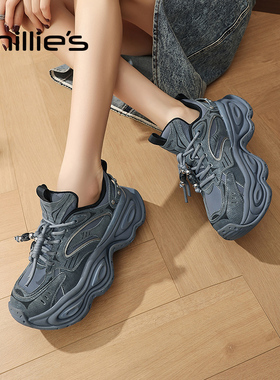 MILLIE'S/妙丽厚底百搭老爹鞋女2025新款秋季休闲蓝色复古运动鞋