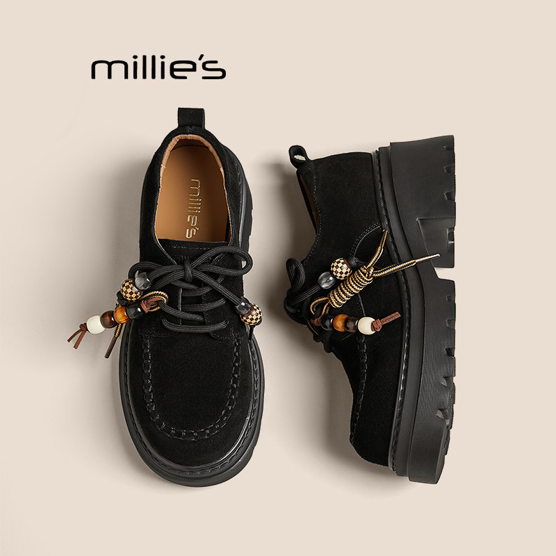 MILLIE'S/妙丽英伦风复古小皮鞋女秋季新款厚底乐福鞋袋鼠单鞋,女鞋,浅口单鞋,淘宝优惠券,粉丝福利购,淘宝优惠卷