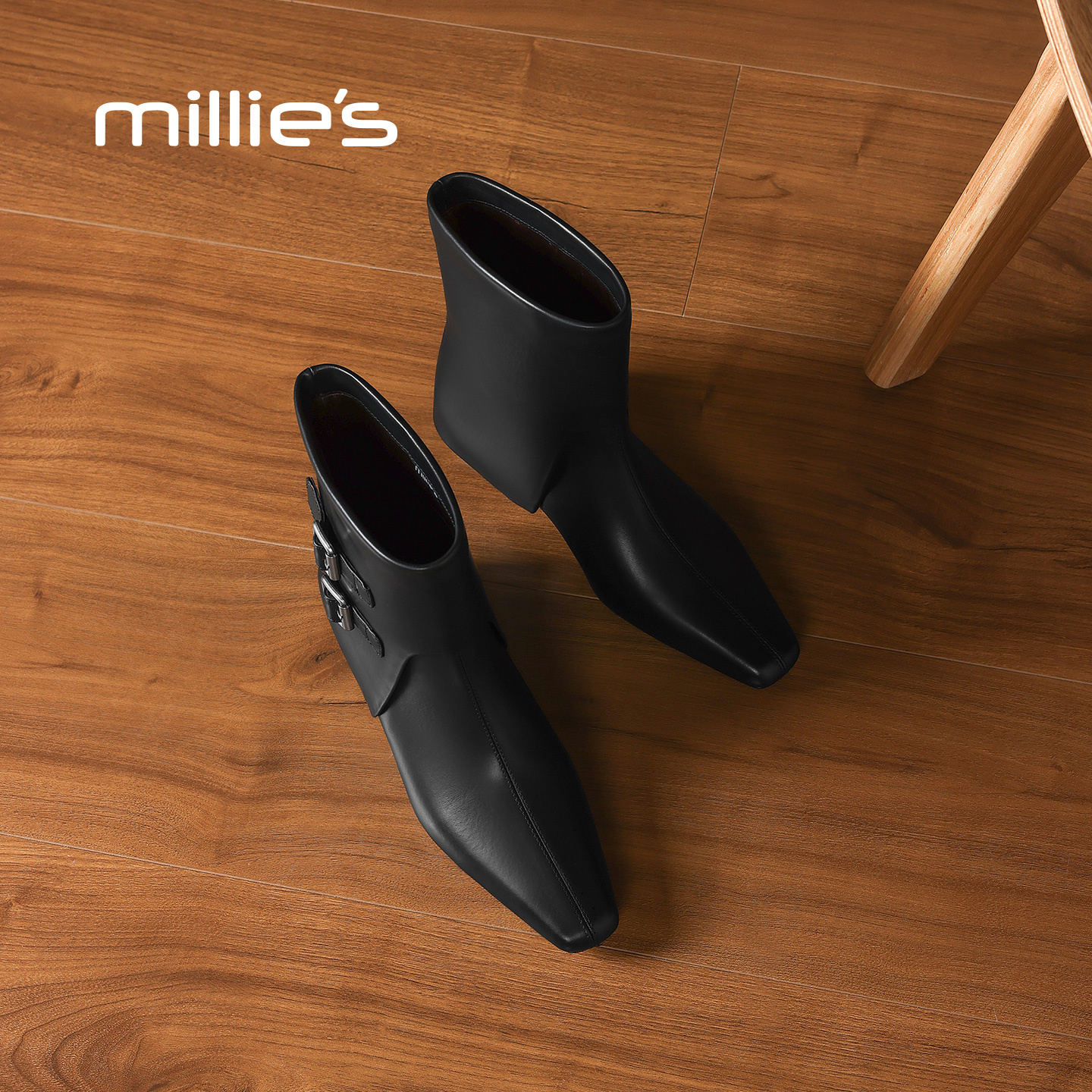 MILLIE'S/妙丽真皮皮带扣短靴