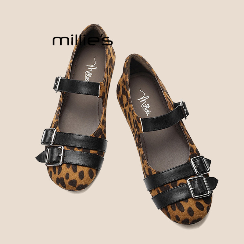 MILLIE'S/妙丽豹纹玛丽珍鞋2026春季法式复古小皮鞋女士平底单鞋,女鞋,玛丽珍鞋,淘宝优惠券,粉丝福利购,淘宝优惠卷