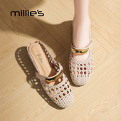 夏季 妙丽女时尚 MILLIE 外穿休闲平底拖鞋 2026新款 镂空包头拖鞋