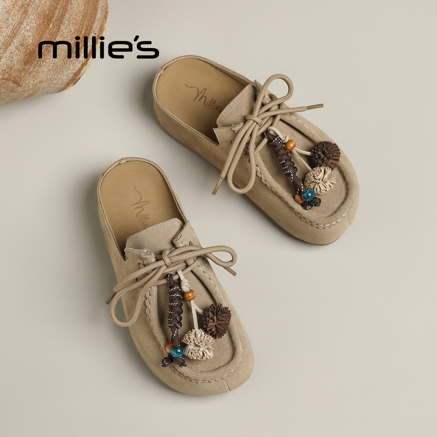 MILLIE'S/妙丽2026新款秋冬穆勒鞋女外穿平底单鞋一脚蹬懒人鞋
