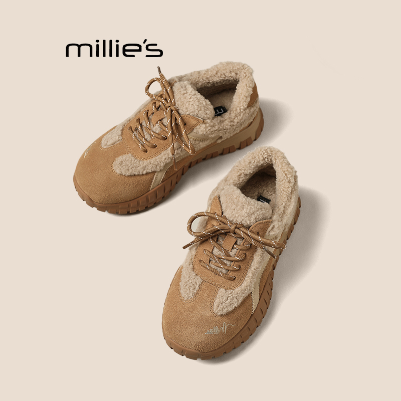 妙丽2025冬季牛剖皮休闲鞋巨好看