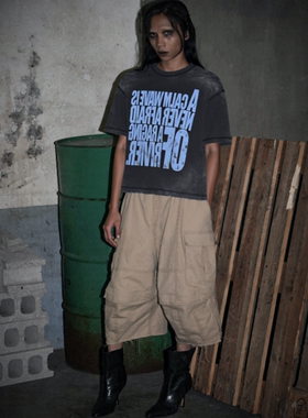 HA7MS 25SS字母印花短袖满印做旧水洗破坏百搭街头情侣宽松T恤夏
