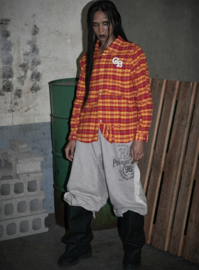 HA7MS GOOD珍珠标语时尚轻奢高级感格纹衬衫长袖秋冬情侣街头新款