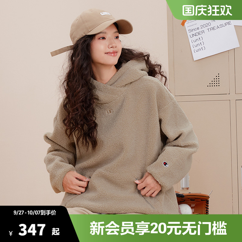 Champion冠军连帽卫衣女仿羊羔绒休闲时尚复古潮流保暖外套