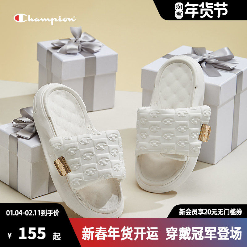 Champion冠军厚底拖鞋女魔术贴一字拖2025夏季小香风高级感外穿拖,女鞋,一字拖,淘宝优惠券,粉丝福利购,淘宝优惠卷