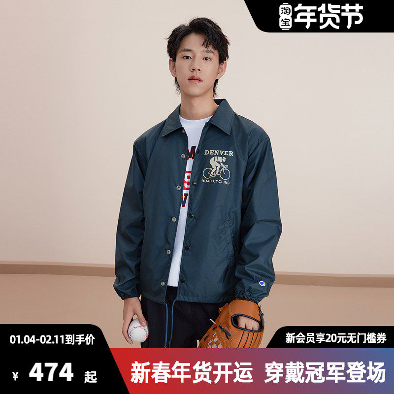 Champion冠军夹克男春秋款后背大口袋印花红色外套女潮牌休闲宽松