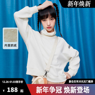 Champion冠军卫衣女25秋季 草写logo刺绣加绒纯色休闲立领上衣 新款