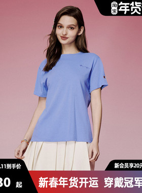 Champion冠军短袖t恤女2025夏季新款刺绣纯棉纯色夏季白色正肩t恤