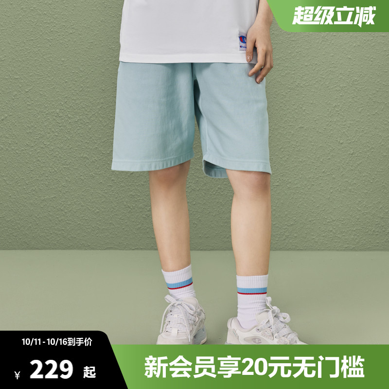 Champion冠军短裤男夏季纯棉运动五分裤休闲刺绣字母直筒简约灰色