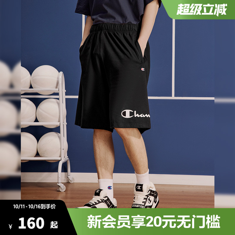 Champion冠军短裤男夏季纯棉运动裤潮牌黑色五分裤休闲裤宽松美式