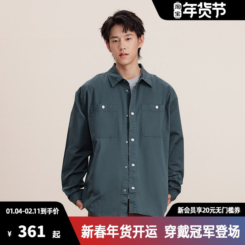 Champion冠军双口袋工装风长袖衬衫春秋男士翻领长袖衬衣休闲外套