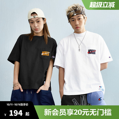 Champion冠军短袖男2025夏季新款刺绣T恤纯棉简约时尚圆领短袖