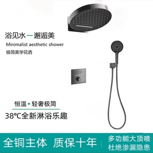 德国汉斯暗装 顶喷全铜一体热熔预埋恒温瀑布 淋浴花洒套装 嵌入墙式