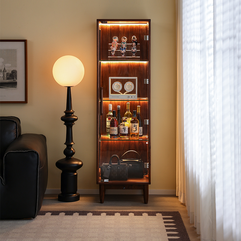 AB/北美全黑胡桃木展示柜客厅酒柜储物柜实木手办柜子陈列柜