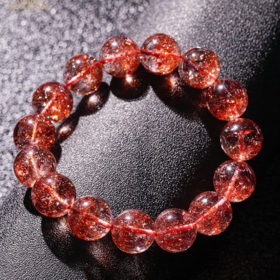 东越珠宝天然金草莓晶手链女单圈水晶芬达色红超七云母片发丝手串