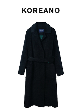 【KOREANO】冬季石墨黑色大翻领落肩长款大衣  FY4109(JUN)