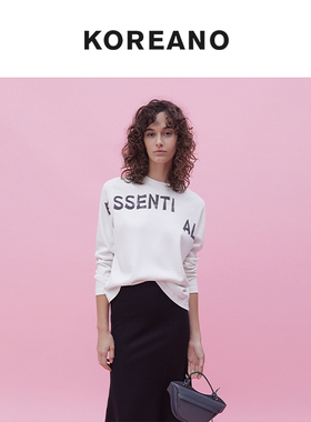 【KOREANO】春秋玉芽白色圆领套头印花T恤 【H】 TY43797(JUN)