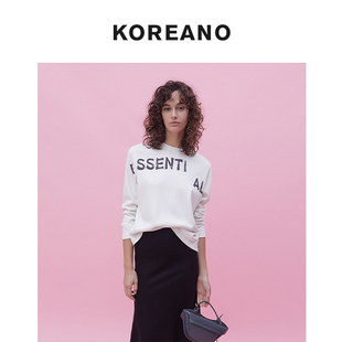 【KOREANO】春秋玉芽白色圆领套头印花T恤 【H】 TY43797(JUN)
