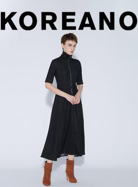 【KOREANO】冬季黑色V领长袖X型连衣裙  LT4124(JUN)
