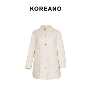【KOREANO】春秋玉石白菱形格中长款棉服  MZ7126(UN)A