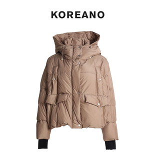 【KOREANO】冬季深驼贴袋连帽廓形短款羽绒服 【H】 YS6284(JUN)