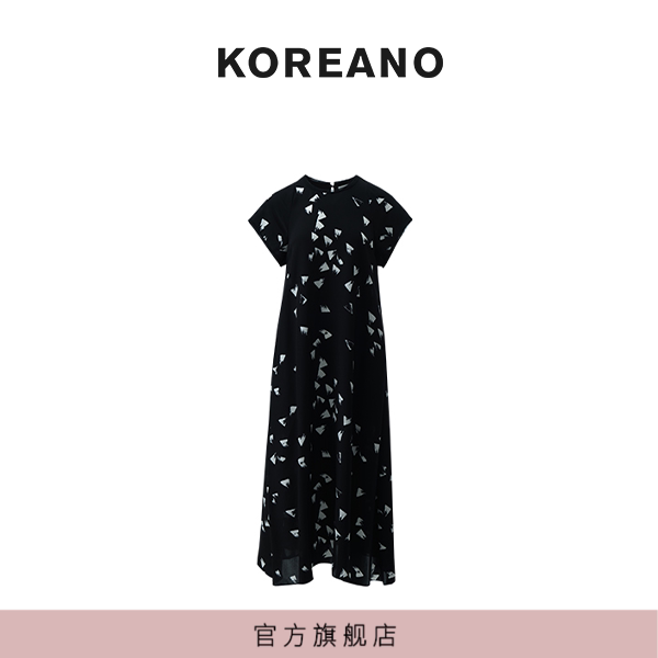 【KOREANO】夏季陨石黑水墨笔触真丝连衣裙   LI4582(UN)
