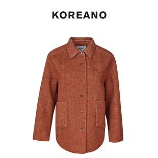 【KOREANO】冬季珊瑚橙人字纹双面衬衫式外套 【H】 SY6859(UN)