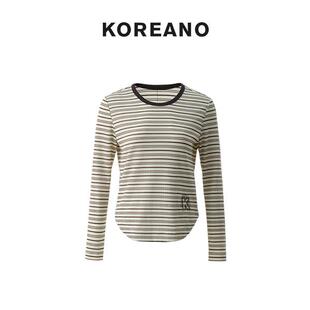 TT5685 摩卡棕麦芽糖条圆领T恤 冬季 JUN KOREANO