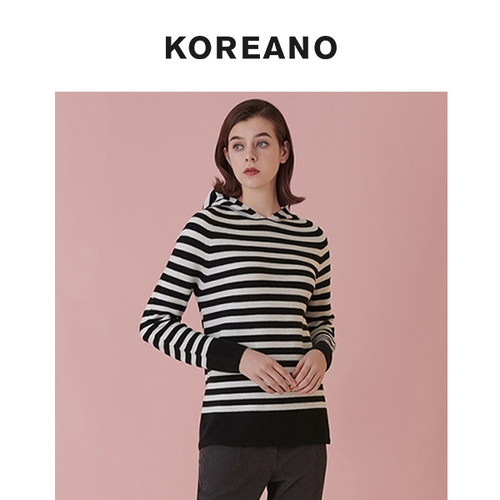 【KOREANO】冬季黑白条纹连帽毛衫  HY9171(JUN)J
