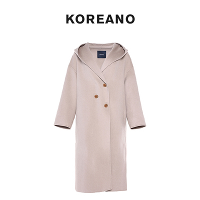 【KOREANO】冬季枯茶驼色宽松连帽式休闲羊毛大衣  FY1855(JUN)A
