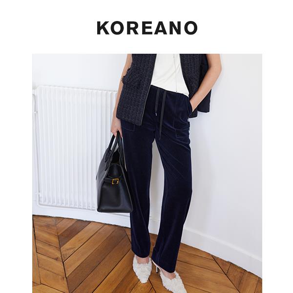 【KOREANO】冬季青黛蓝松紧腰丝绒针织裤  KT5572(JUN)