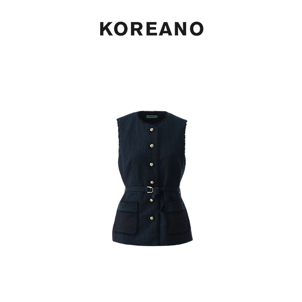 【KOREANO】春秋普鲁士蓝小香风直身型马甲  JW46397(JUN)
