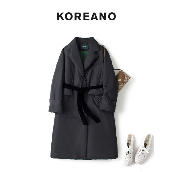 【KOREANO】冬季赭石黑宽松大H型长款羽绒服：  YC4500(EUN)