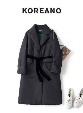 【KOREANO】冬季赭石黑宽松大H型长款羽绒服：  YC4500(EUN)